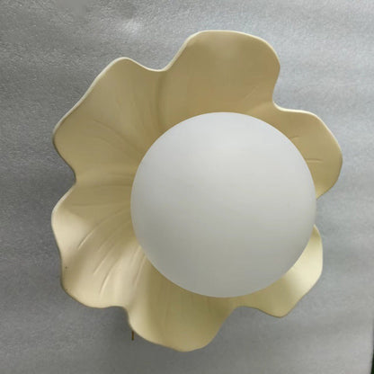 Traditional French Resin Flower PE Ball Shade 1-Light Semi-Flush Mount Ceiling Light For Living Room