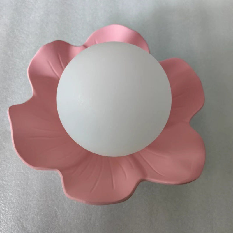 Traditional French Resin Flower PE Ball Shade 1-Light Semi-Flush Mount Ceiling Light For Living Room