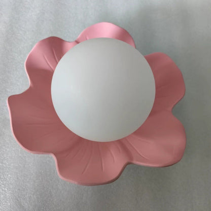 Traditional French Resin Flower PE Ball Shade 1-Light Semi-Flush Mount Ceiling Light For Living Room