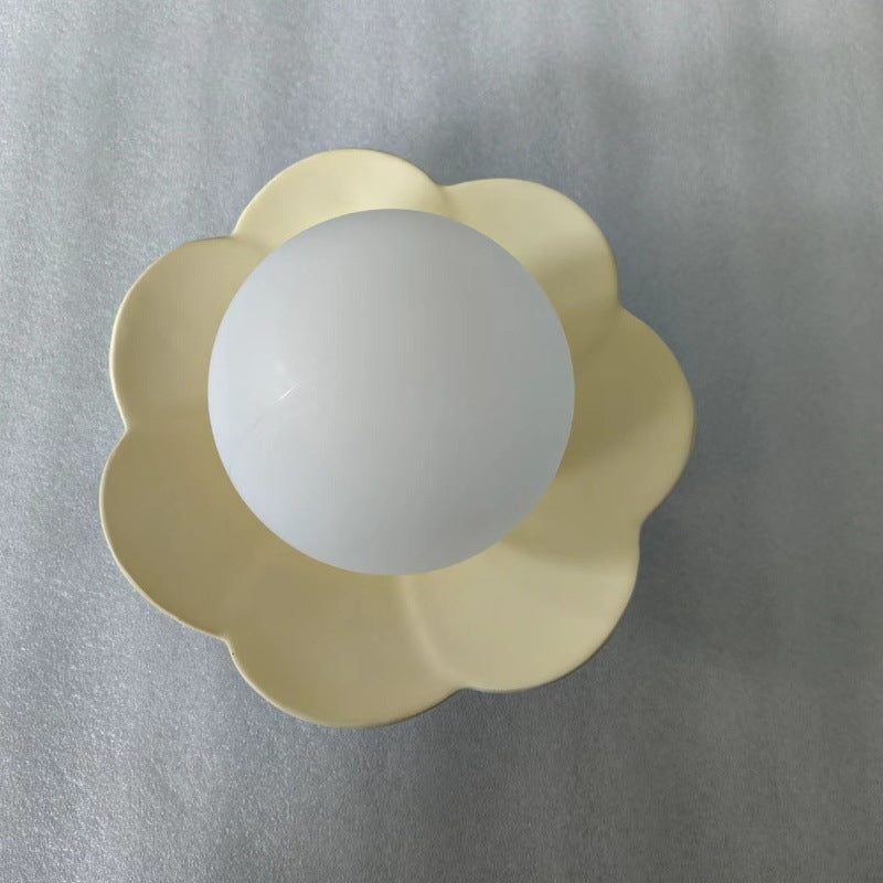 Traditional French Resin Flower PE Ball Shade 1-Light Semi-Flush Mount Ceiling Light For Living Room