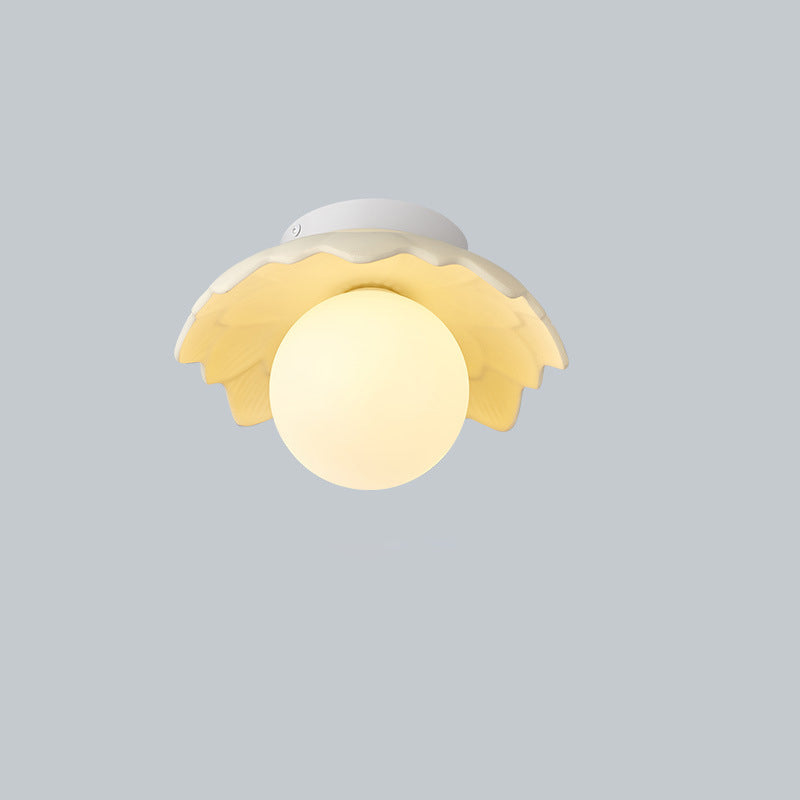 Traditional French Resin Flower PE Ball Shade 1-Light Semi-Flush Mount Ceiling Light For Living Room