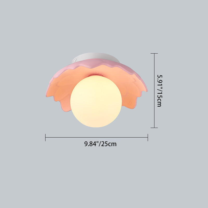 Traditional French Resin Flower PE Ball Shade 1-Light Semi-Flush Mount Ceiling Light For Living Room