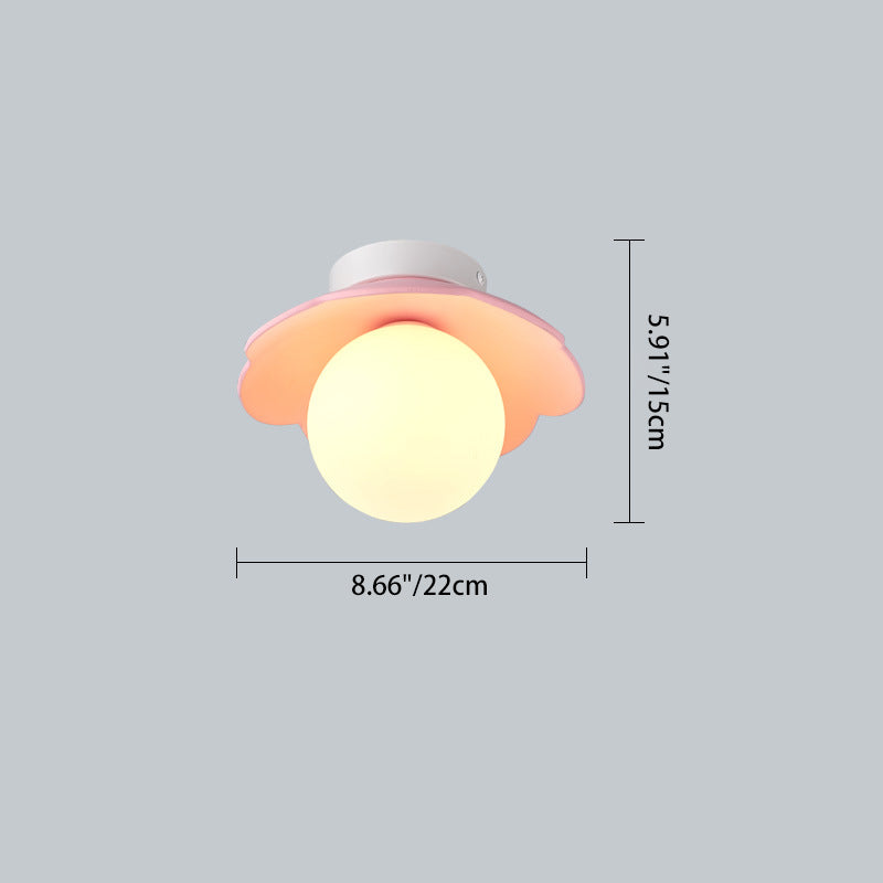 Traditional French Resin Flower PE Ball Shade 1-Light Semi-Flush Mount Ceiling Light For Living Room