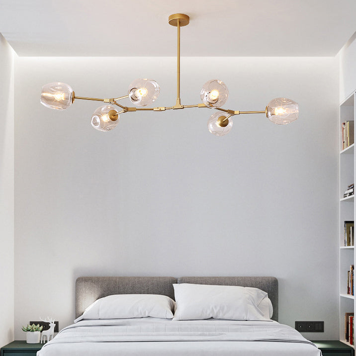 Contemporary Mid-Century Iron Branch Glass Cup Shade 6/7-Light Chandeliers For Living Room