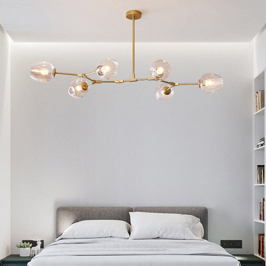 Contemporary Mid-Century Iron Branch Glass Cup Shade 6/7-Light Chandeliers For Living Room