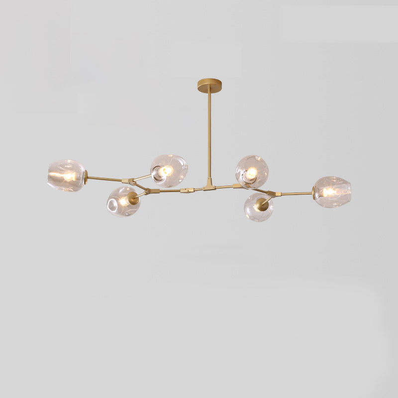 Contemporary Mid-Century Iron Branch Glass Cup Shade 6/7-Light Chandeliers For Living Room