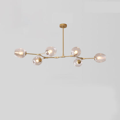 Contemporary Mid-Century Iron Branch Glass Cup Shade 6/7-Light Chandeliers For Living Room