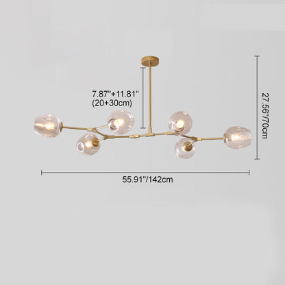Contemporary Mid-Century Iron Branch Glass Cup Shade 6/7-Light Chandeliers For Living Room