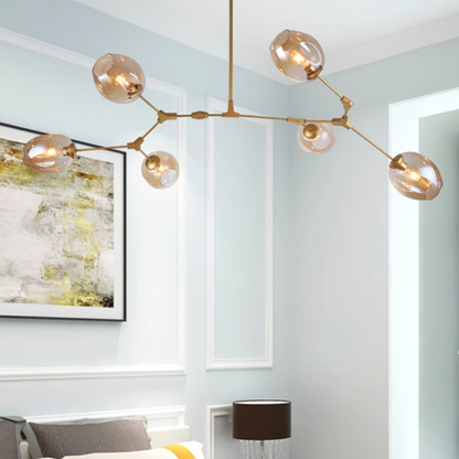 Contemporary Mid-Century Iron Branch Glass Cup Shade 6/7-Light Chandeliers For Living Room
