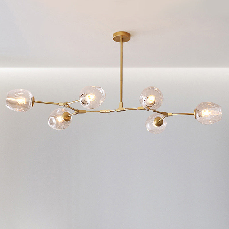 Contemporary Mid-Century Iron Branch Glass Cup Shade 6/7-Light Chandeliers For Living Room