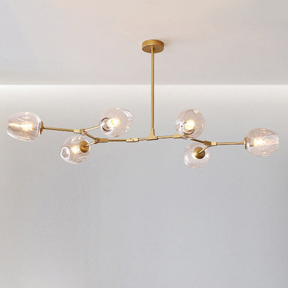 Contemporary Mid-Century Iron Branch Glass Cup Shade 6/7-Light Chandeliers For Living Room