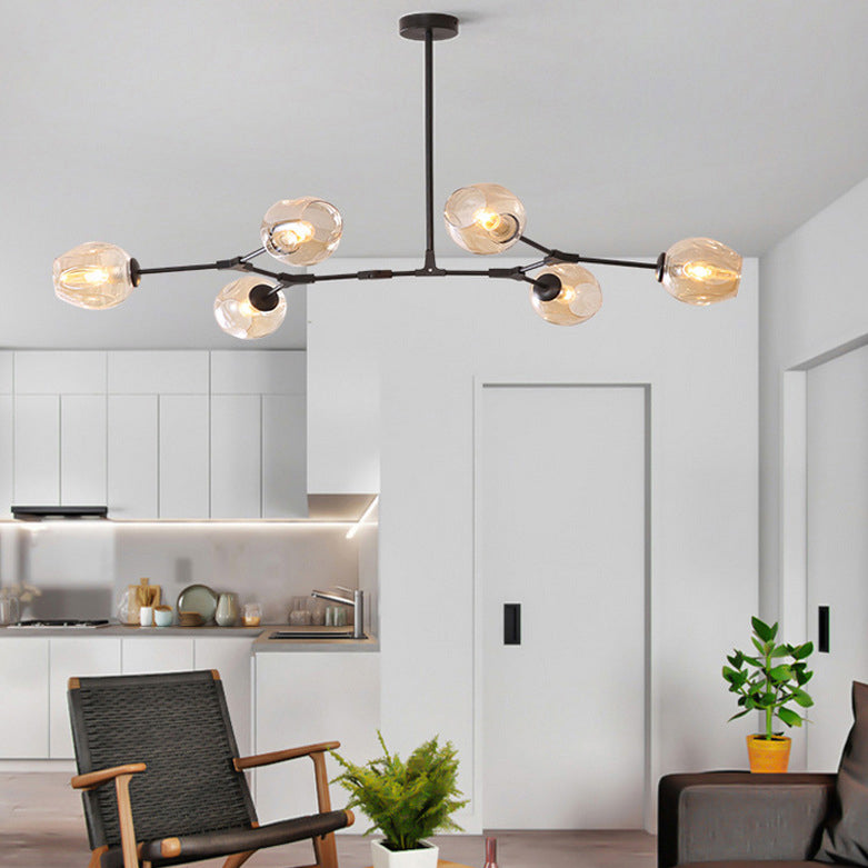 Contemporary Mid-Century Iron Branch Glass Cup Shade 6/7-Light Chandeliers For Living Room