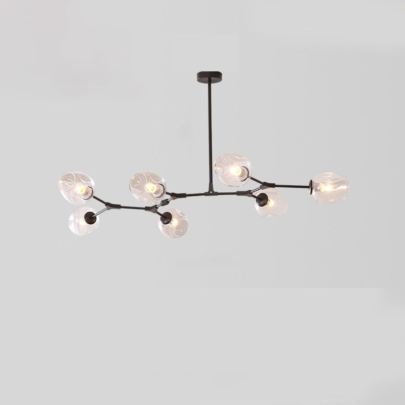 Contemporary Mid-Century Iron Branch Glass Cup Shade 6/7-Light Chandeliers For Living Room