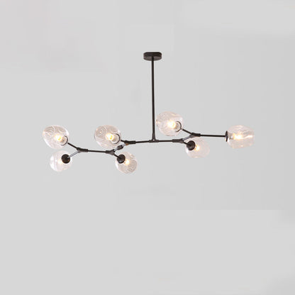 Contemporary Mid-Century Iron Branch Glass Cup Shade 6/7-Light Chandeliers For Living Room