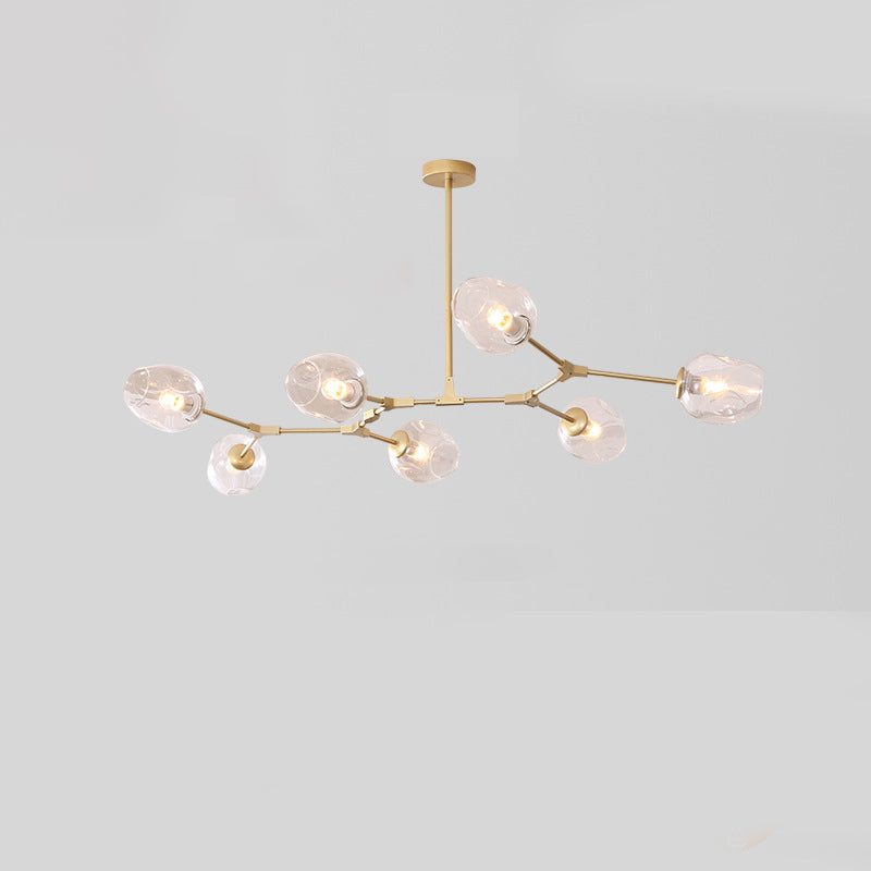 Contemporary Mid-Century Iron Branch Glass Cup Shade 6/7-Light Chandeliers For Living Room