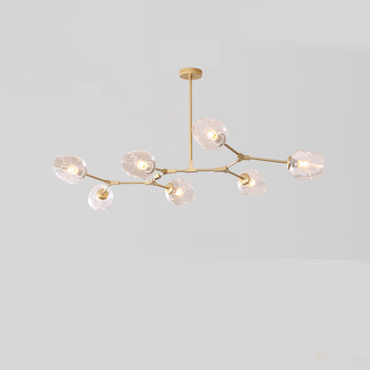 Contemporary Mid-Century Iron Branch Glass Cup Shade 6/7-Light Chandeliers For Living Room
