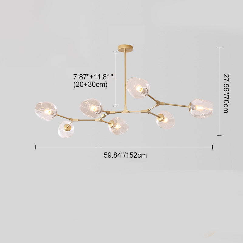 Contemporary Mid-Century Iron Branch Glass Cup Shade 6/7-Light Chandeliers For Living Room