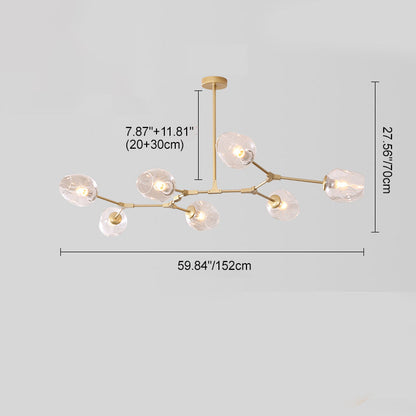 Contemporary Mid-Century Iron Branch Glass Cup Shade 6/7-Light Chandeliers For Living Room