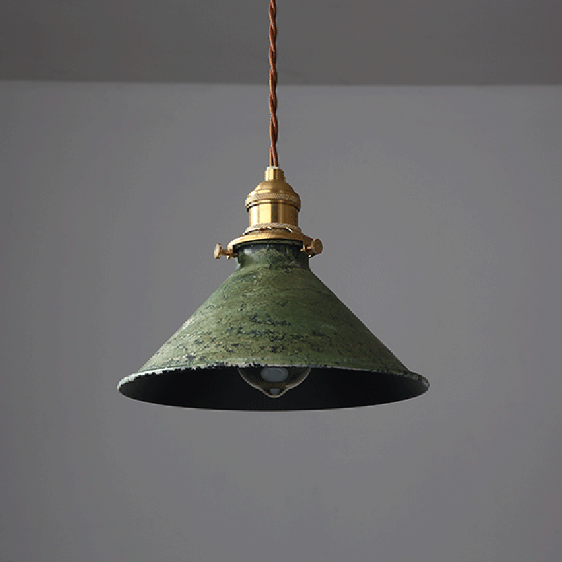 Modern Shabby Distressed Iron Bell Shade Brass 1-Light Pendant Light For Living Room