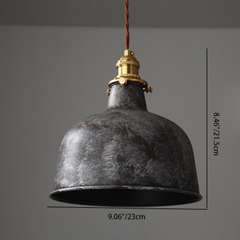 Modern Shabby Distressed Iron Bell Shade Brass 1-Light Pendant Light For Living Room