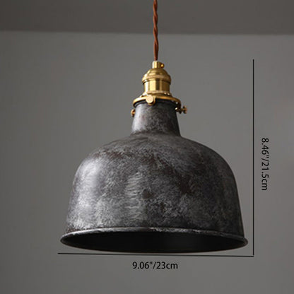 Modern Shabby Distressed Iron Bell Shade Brass 1-Light Pendant Light For Living Room