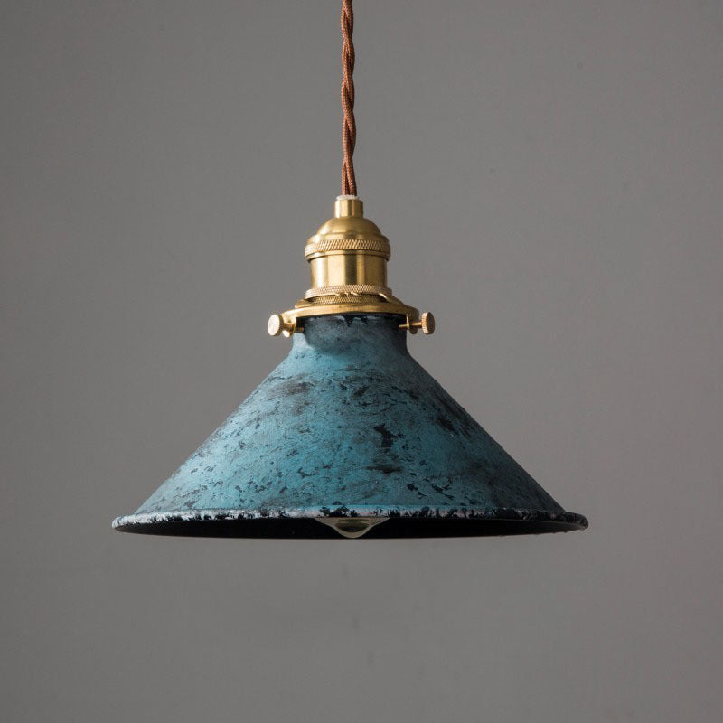 Modern Shabby Distressed Iron Bell Shade Brass 1-Light Pendant Light For Living Room