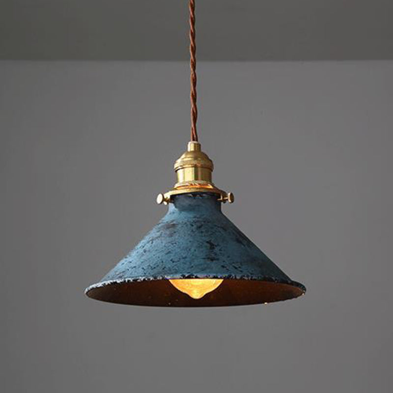 Modern Shabby Distressed Iron Bell Shade Brass 1-Light Pendant Light For Living Room