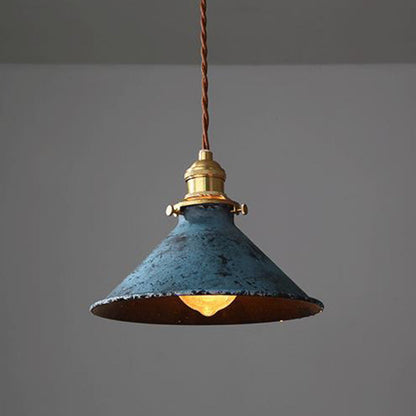 Modern Shabby Distressed Iron Bell Shade Brass 1-Light Pendant Light For Living Room