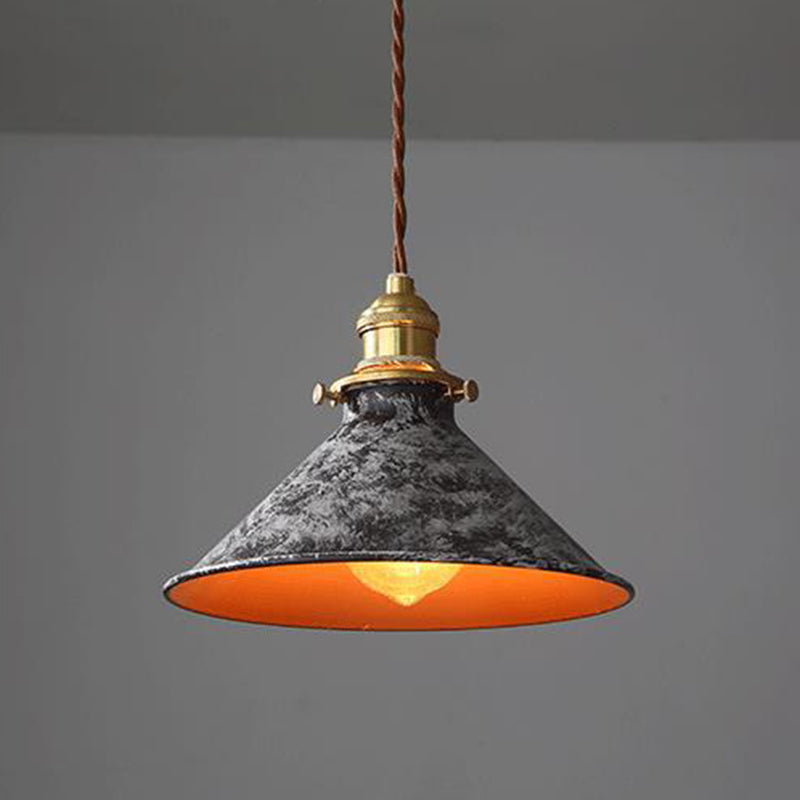 Modern Shabby Distressed Iron Bell Shade Brass 1-Light Pendant Light For Living Room