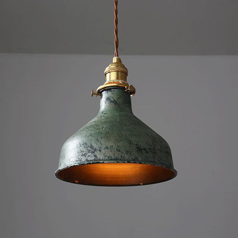 Modern Shabby Distressed Iron Bell Shade Brass 1-Light Pendant Light For Living Room