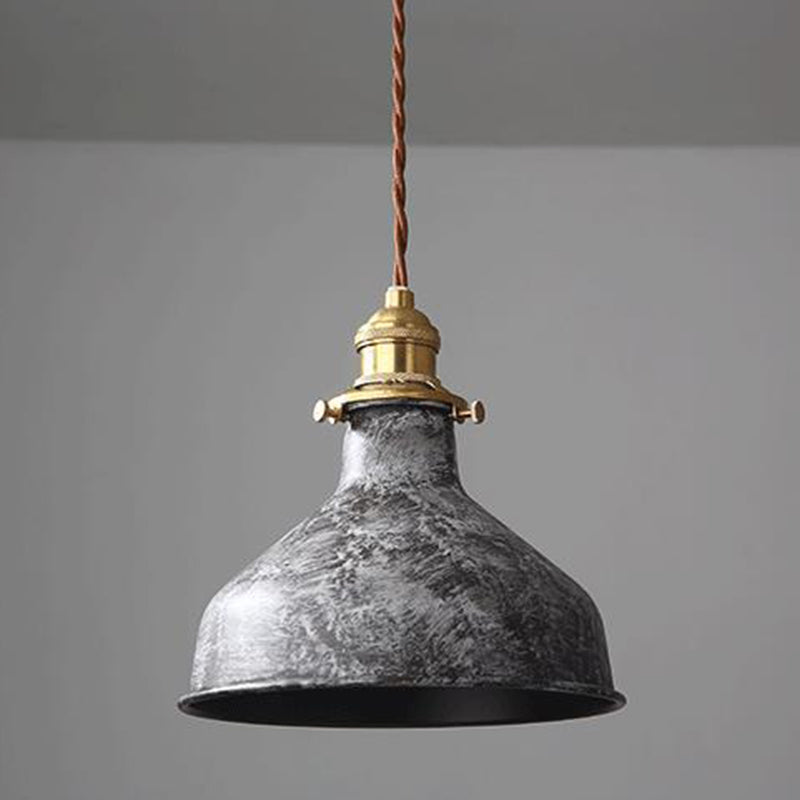 Modern Shabby Distressed Iron Bell Shade Brass 1-Light Pendant Light For Living Room