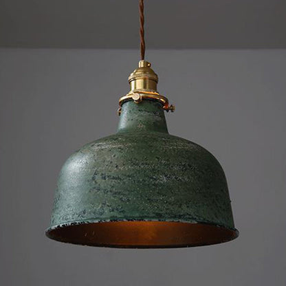 Modern Shabby Distressed Iron Bell Shade Brass 1-Light Pendant Light For Living Room