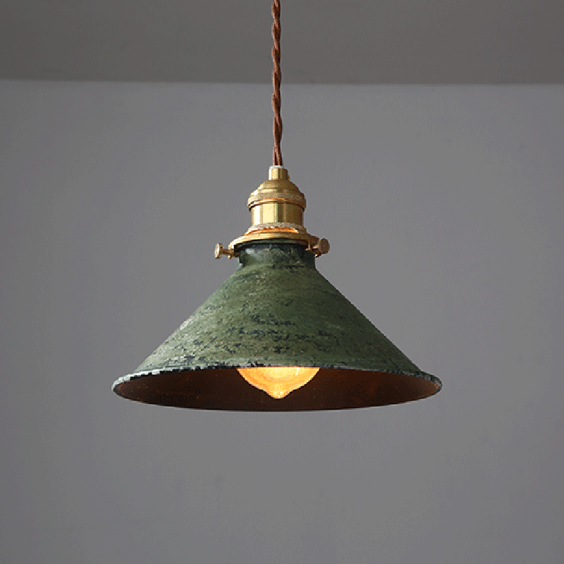 Modern Shabby Distressed Iron Bell Shade Brass 1-Light Pendant Light For Living Room