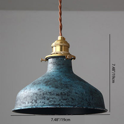 Modern Shabby Distressed Iron Bell Shade Brass 1-Light Pendant Light For Living Room