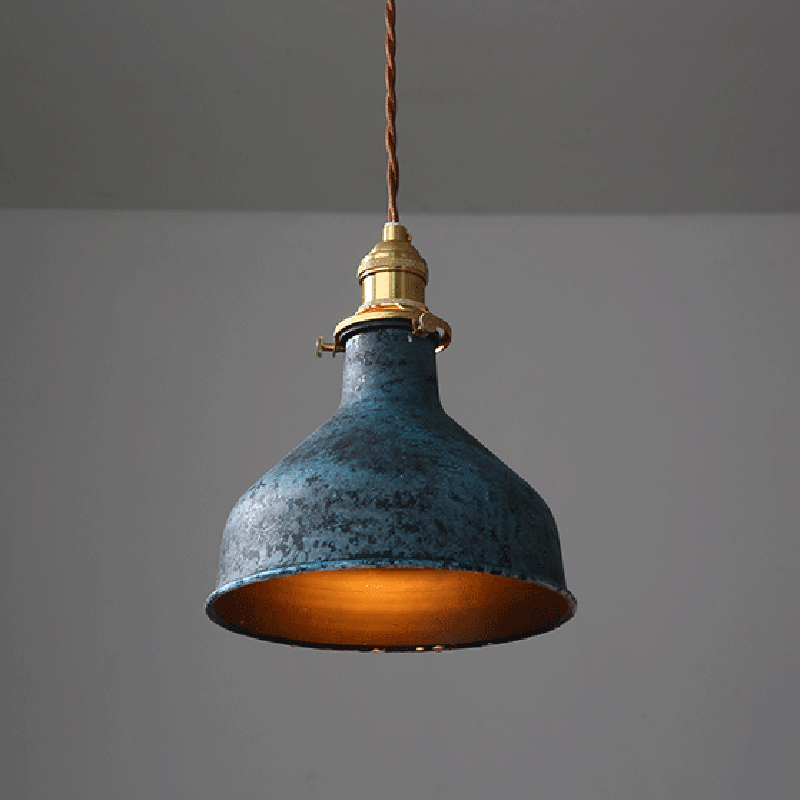 Modern Shabby Distressed Iron Bell Shade Brass 1-Light Pendant Light For Living Room