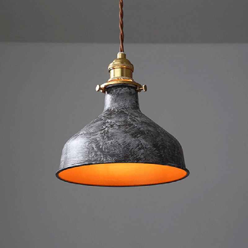 Modern Shabby Distressed Iron Bell Shade Brass 1-Light Pendant Light For Living Room