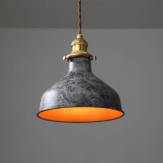 Modern Shabby Distressed Iron Bell Shade Brass 1-Light Pendant Light For Living Room