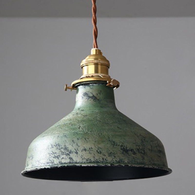 Modern Shabby Distressed Iron Bell Shade Brass 1-Light Pendant Light For Living Room