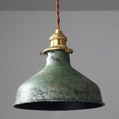 Modern Shabby Distressed Iron Bell Shade Brass 1-Light Pendant Light For Living Room