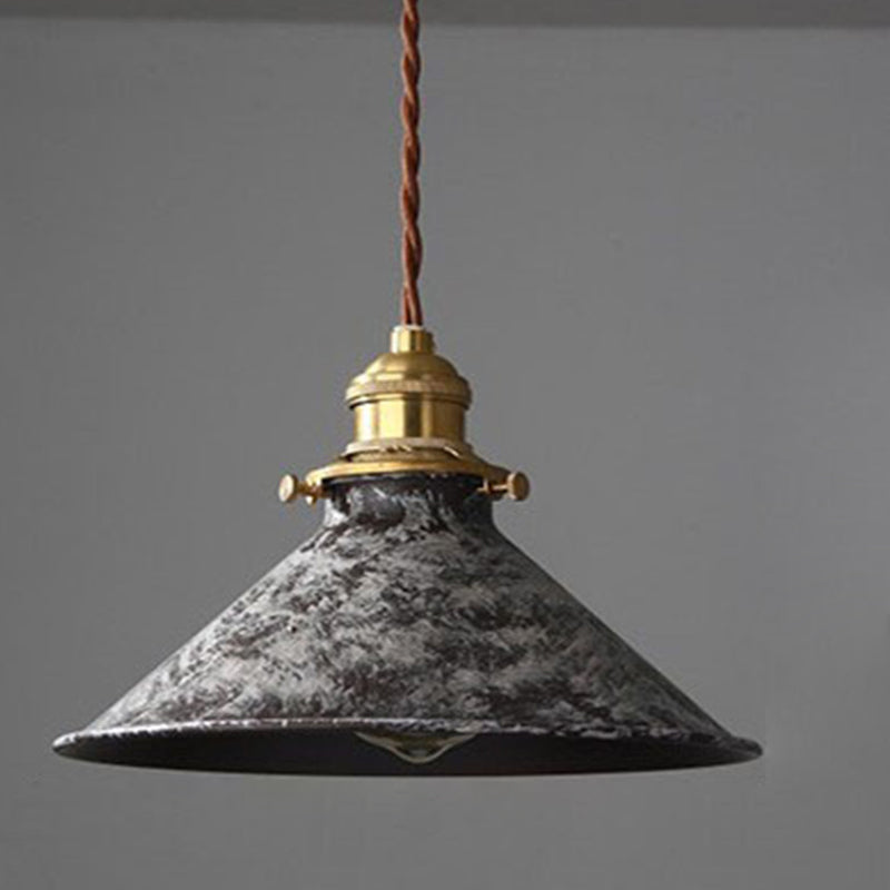 Modern Shabby Distressed Iron Bell Shade Brass 1-Light Pendant Light For Living Room