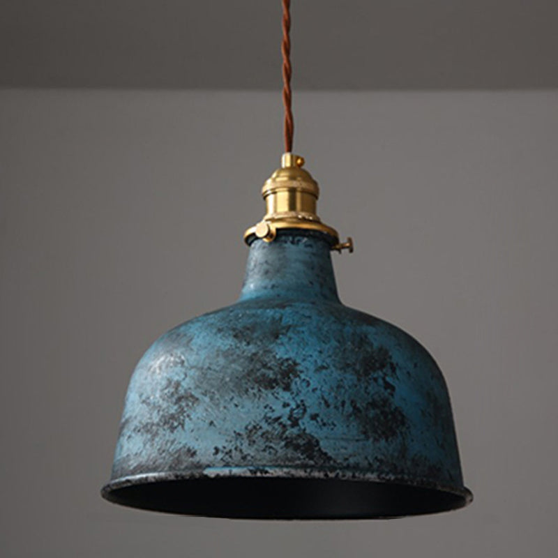 Modern Shabby Distressed Iron Bell Shade Brass 1-Light Pendant Light For Living Room