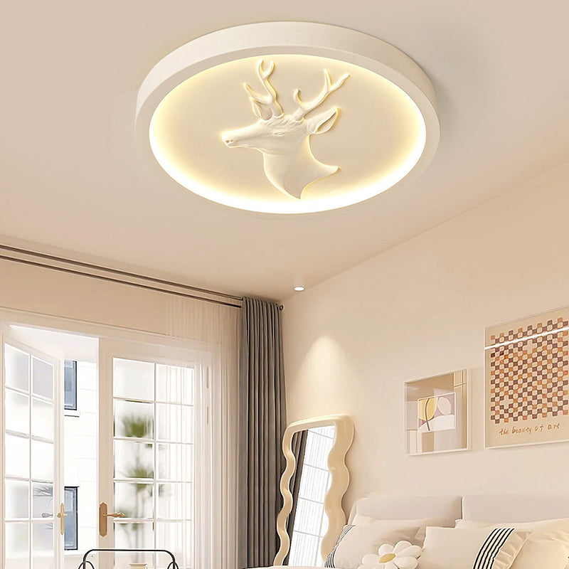 Modern Eclectic Resin Antler Acrylic Round LED Flush Mount Ceiling Light For Bedroom