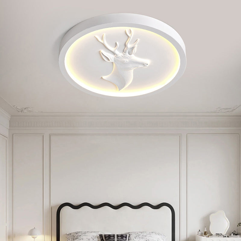 Modern Eclectic Resin Antler Acrylic Round LED Flush Mount Ceiling Light For Bedroom
