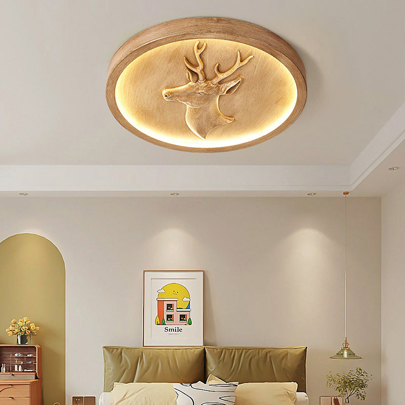 Modern Eclectic Resin Antler Acrylic Round LED Flush Mount Ceiling Light For Bedroom