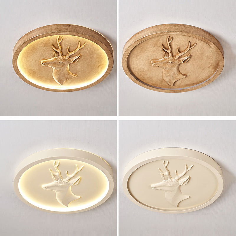 Modern Eclectic Resin Antler Acrylic Round LED Flush Mount Ceiling Light For Bedroom