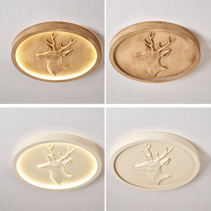 Modern Eclectic Resin Antler Acrylic Round LED Flush Mount Ceiling Light For Bedroom