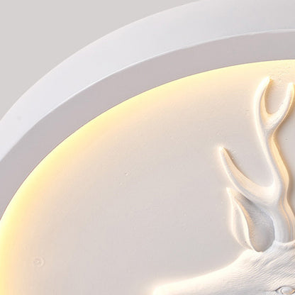 Modern Eclectic Resin Antler Acrylic Round LED Flush Mount Ceiling Light For Bedroom