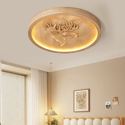 Modern Eclectic Resin Antler Acrylic Round LED Flush Mount Ceiling Light For Bedroom