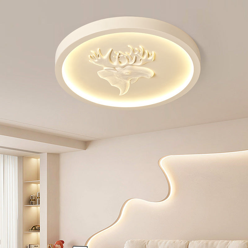 Modern Eclectic Resin Antler Acrylic Round LED Flush Mount Ceiling Light For Bedroom