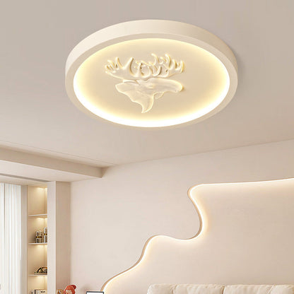 Modern Eclectic Resin Antler Acrylic Round LED Flush Mount Ceiling Light For Bedroom